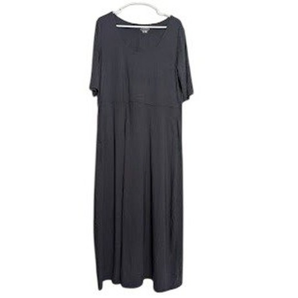 L.L Bean Womens Maxi Dress XL Black Short Sleeve Scoop Neck Casual Modest Lounge